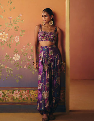 Saanjh purple crop top with harem pants