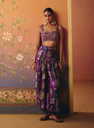 Saanjh purple crop top with harem pants