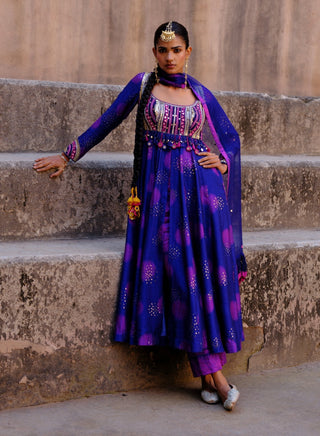 Aarya blue printed anarkali set
