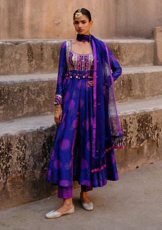 Aarya blue printed anarkali set