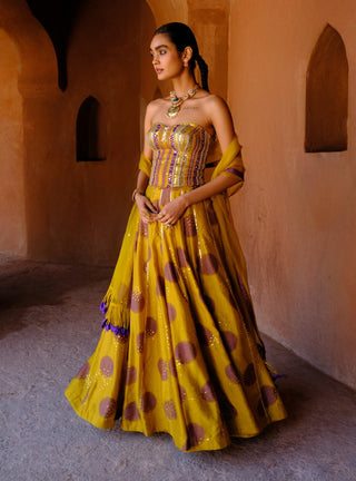 Navya yellow printed lehenga set