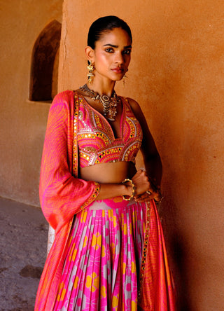Suhana pink printed lehenga set