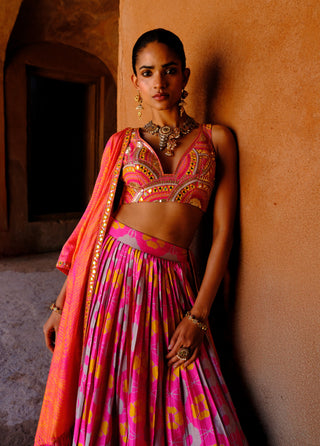 Suhana pink printed lehenga set