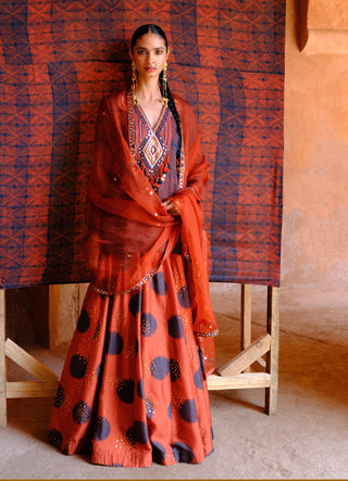 Inaaya rust printed lehenga set