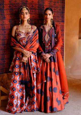 Inaaya rust printed lehenga set