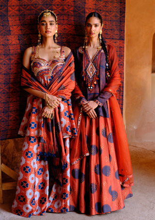 Inaaya rust printed tunic and kali pant set