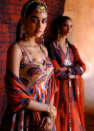 Inaaya rust printed tunic and kali pant set