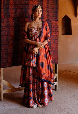 Inaaya rust printed tunic and kali pant set