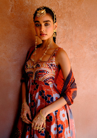 Inaaya rust printed tunic and kali pant set