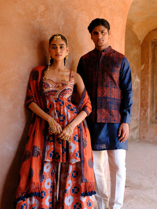 Inaaya rust printed tunic and kali pant set
