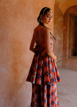 Inaaya rust printed tunic and kali pant set