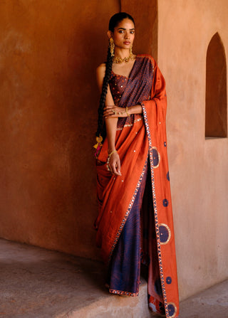 Inaaya rust printed sari and blouse