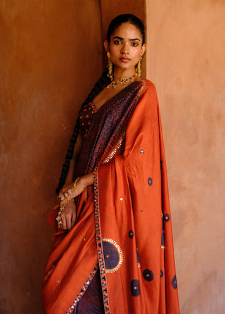 Inaaya rust printed sari and blouse