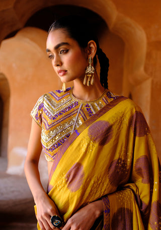Navya yellow printed sari and blouse