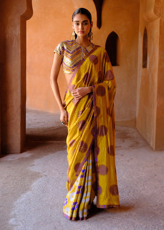 Navya yellow printed sari and blouse