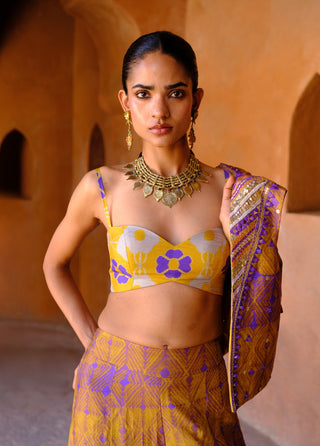 Navya yellow printed jacket and flared pant set