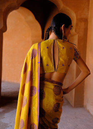 Navya yellow printed sari and blouse