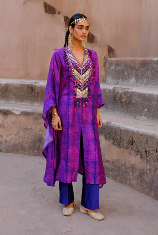 Aarya blue printed kaftan set