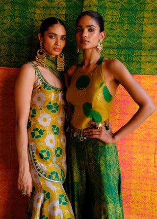 Tara green printed kali pant and top