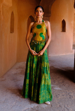 Tara green printed kali pant and top