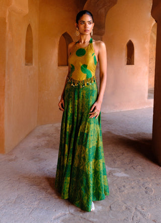 Tara green printed kali pant and top