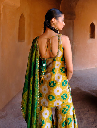 Tara green printed tunic and flared pant set