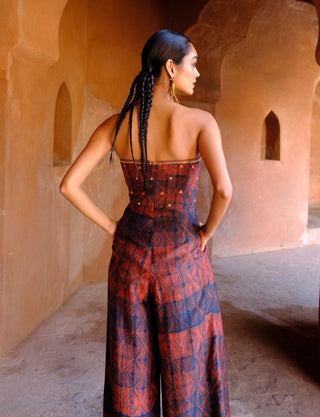 Inaaya rust embroidered printed jumpsuit