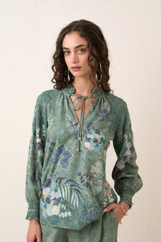 Illyra green printed blouse with pants