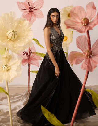 Roqa-Daffodil Black Gown-INDIASPOPUP.COM