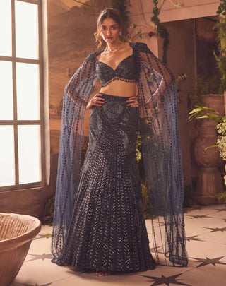 Dawn navy blue mermaid lehenga set