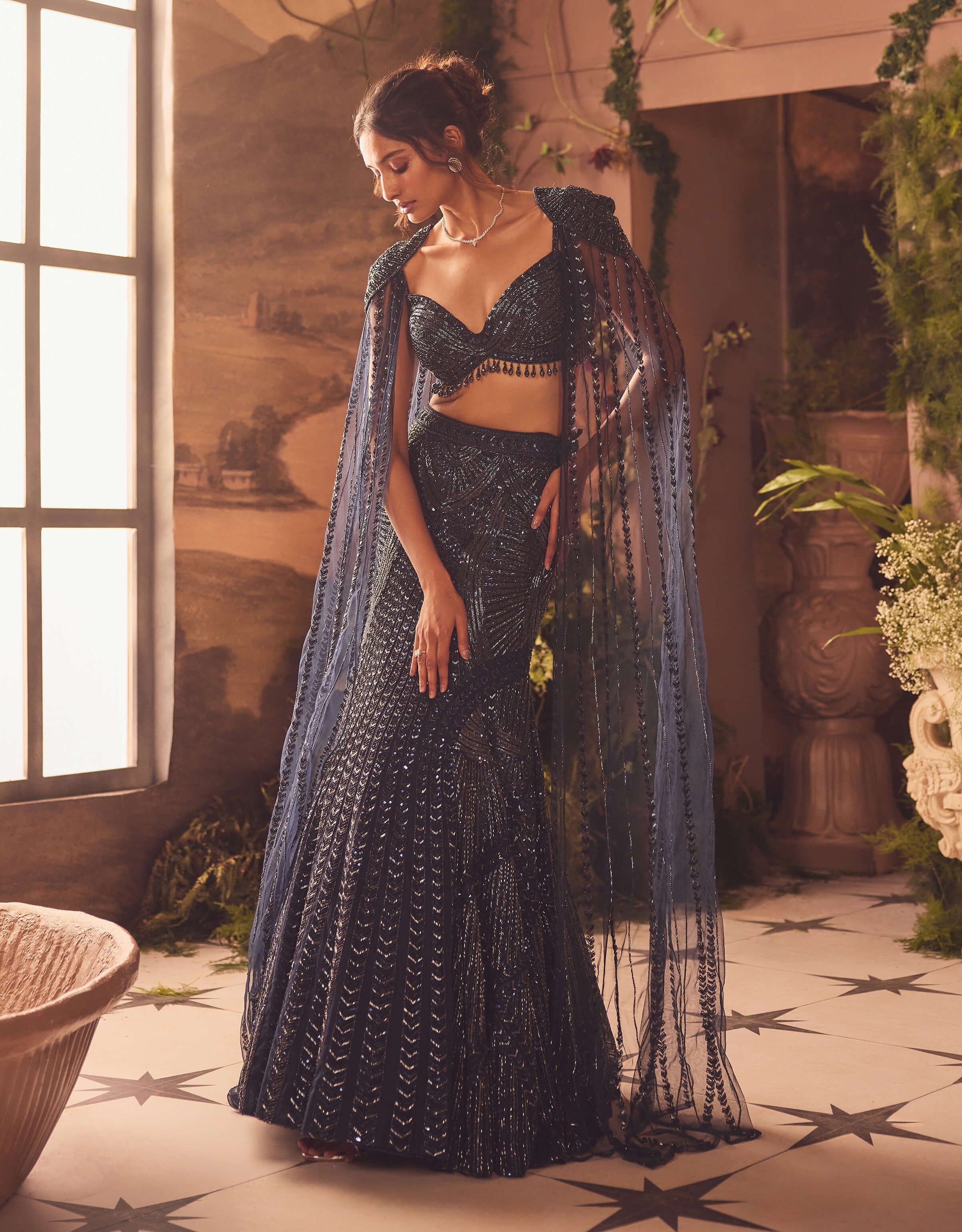 mermaid dress lehenga Maroon Embellished Mermaid Lehenga Set