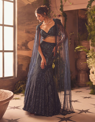 Dawn navy blue mermaid lehenga set