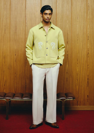 Lime green banana crepe jacket and pant set