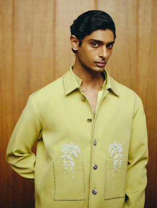Lime green banana crepe jacket and pant set
