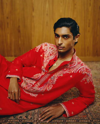 Scarlet kashidakari embroidered kurta and pant