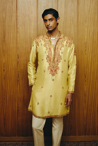Plum yellow kashidakari embroidered kurta and pant