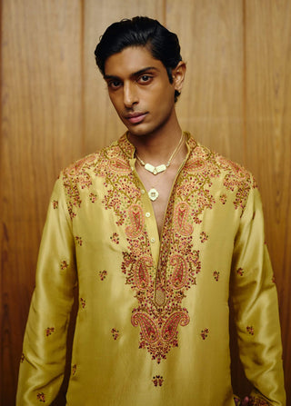 Plum yellow kashidakari embroidered kurta and pant