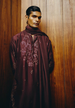 Chocolate brown mirror embroidered kurta set