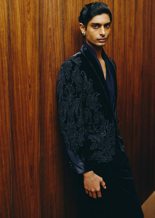 Midnight paisley velvet tuxedo set