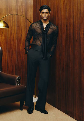 Black sheer shirt and pant set XS