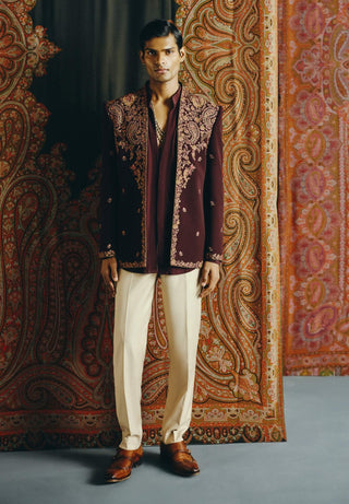 Maroon open jacket and pant set