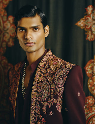 Maroon open jacket and pant set