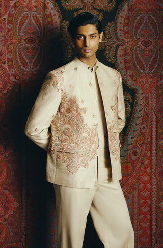 Ivory contemporary kashidakari jacket and pant set
