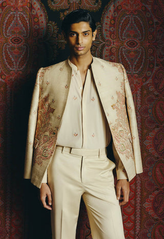 Ivory contemporary kashidakari jacket and pant set
