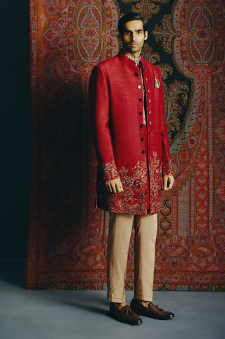 Vermilion kashmiri achkan set
