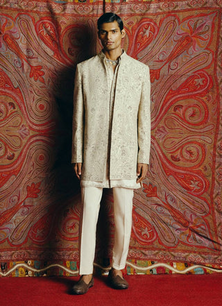 Serene ivory raw silk kurta jacket set