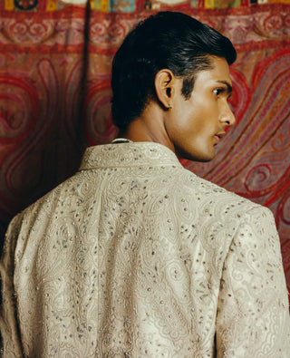 Serene ivory raw silk kurta jacket set