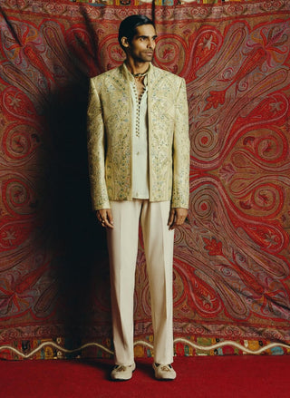 Pistachio green kashidakari jacket set