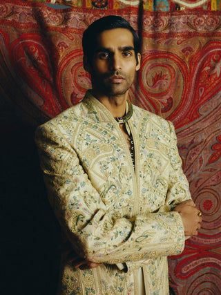 Pistachio green kashidakari jacket set