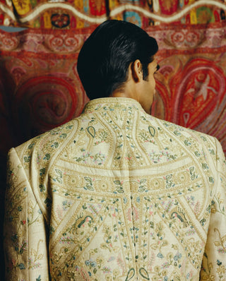 Pistachio green kashidakari jacket set